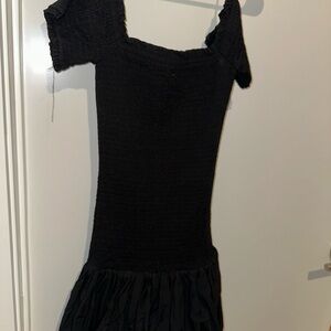 H&M Black Off-Shoulder Smocked Midi Dress